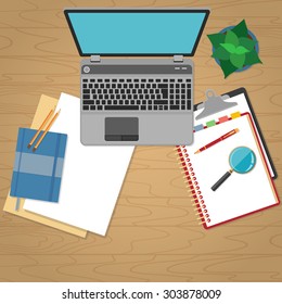 Background or banner for online education with flat designed objects isolated on white. Flat mockups for website design, infographics, business, education and other concepts. 