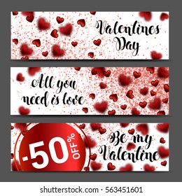 background banner set. Sale header or banner set with discount offer for Happy Valentine's Day celebration. Vector Illustration Abstract