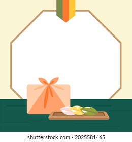 Background of the banner with songpyeon and gift wrapping for Chuseok.
A square banner Type.