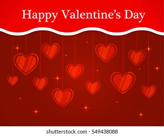 background banner text for St. Valentine's Day.Vector a banner for Valentine's Day with the hearts hanging on threads.Concept of a greeting card