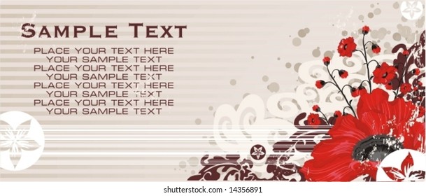  background with banner for your text  red poppies, floral ornament and grunge elements