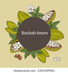 background with baobab beans and round frame