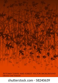 Background of bare trees and blowing oak leaves