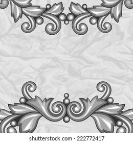 Background with baroque ornamental floral silver elements.