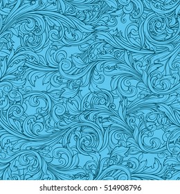 background with baroque wave ornament seamless blue