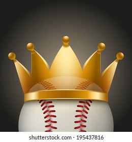 Background of Baseball ball inside the royal crown. King of sport. Traditional form and color. Realistic Vector illustration.