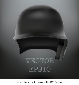 Background of Baseball black helmet with one ear protection. Front view. Vector sport softball Illustration.