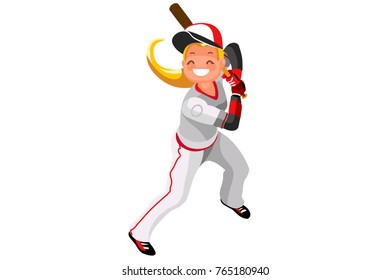 Background of baseball with vector mascotte. Sport poster with baseball player. 3d flat isometric people cartoon illustration.