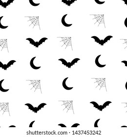 Background from Bats, cobwebs and moons for helluin. Vector hand drawing. Background to create a mood on samhain.