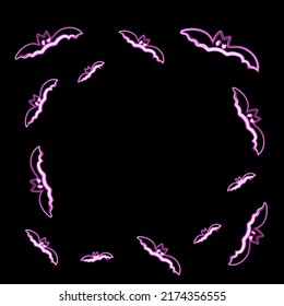 Background of bats with a neon effect on a black background.