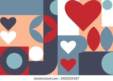 Antecedentes al estilo Bauhaus con corazón. Vector.