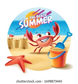 background of a beach with crab and bucket svg