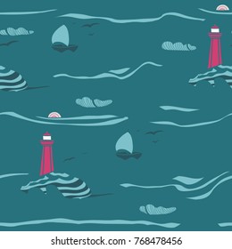 Background with the beacon and the sailboat