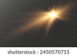 The background is a beam of light or sunbeam vector. It features an abstract golden light that sparkles and flashes like a spotlight, with golden sunlight glitter on a transparent background.