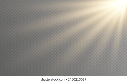 The background is a beam of light or sunbeam vector. It features an abstract golden light that sparkles and flashes like a spotlight, with golden sunlight glitter on a transparent background.