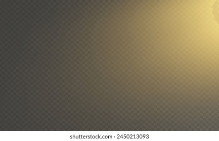 The background is a beam of light or sunbeam vector. It features an abstract golden light that sparkles and flashes like a spotlight, with golden sunlight glitter on a transparent background.