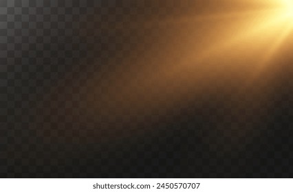 The background is a beam of light or sunbeam vector. It features an abstract golden light that sparkles and flashes like a spotlight, with golden sunlight glitter on a transparent background.
