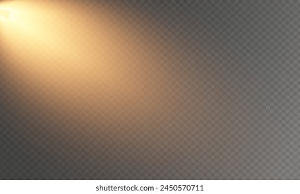 The background is a beam of light or sunbeam vector. It features an abstract golden light that sparkles and flashes like a spotlight, with golden sunlight glitter on a transparent background.