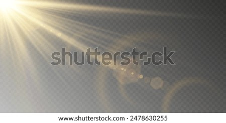 The background is a beam of light or sunbeam vector. It features an abstract golden light that sparkles and flashes like a spotlight, with golden sunlight glitter on a transparent background.