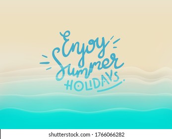 Background with beautiful blue waves and lettering inscription. Back to travel