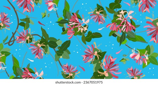 Background with beautiful exotic flowers in vector. Flat style.