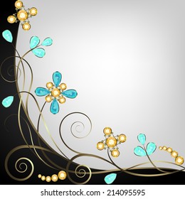 Background with beautiful floral jewelry pattern border