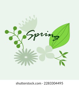 Background with beautiful flowers and the inscription spring. Vector banner or postcard.