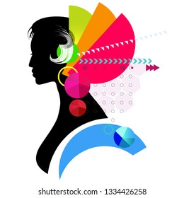 Background with beautiful girl silhouette vector illustration