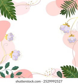 Background with beautiful leaves and flowers flowers abstract shapes