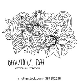 background, beautiful monochromatic floral element, draw the outline