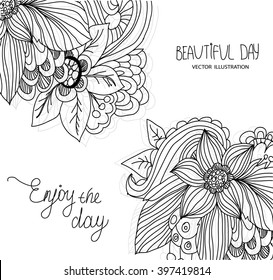 background, beautiful monochrome floral background with floral elements zvetami, with the inscription beautiful day
