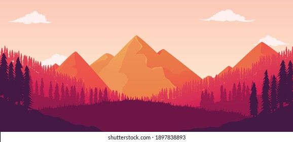 Background of beautiful mountain landscape with mountains and pine forest in the afternoon