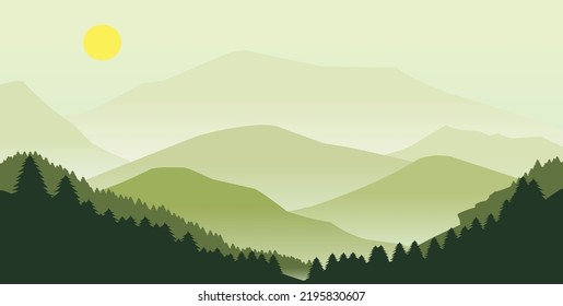 fondo de un hermoso bosque de montañas y pinos