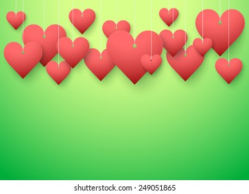 Background beautiful red heart on paper. Vector illustration. Valentines card. Love or medicine theme. 