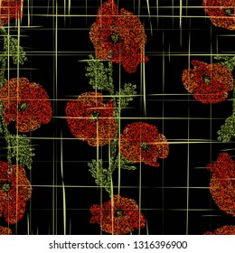 Background with beautiful red poppies. Vector illustration