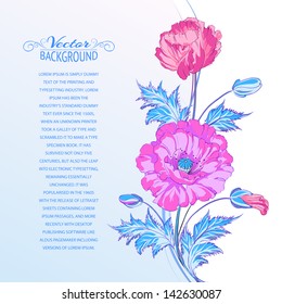 Background with beautiful red poppies. Vector illustration.