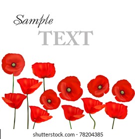 Background with beautiful red poppies. Vector illustration