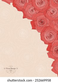 Background with beautiful red roses. Shading graphics. Place for text. Vector illustration