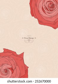 Background with beautiful red roses. Shading graphics. Place for text. Vector illustration