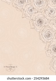 Background with beautiful roses. Shading graphics. Place for text. Vector illustration