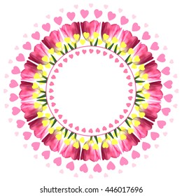 Background with beautiful tulips, design template for greeting card, banner, poster, vector illustration