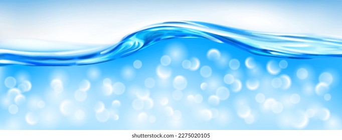 Fondo con una bonita ola de agua de mar de color azul claro con efecto bokeh.