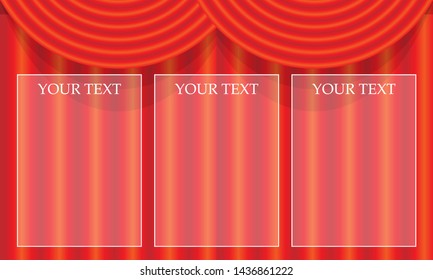 Background from beautifully draped red fabric with three places for your text. Original template for your project. Vector illustration