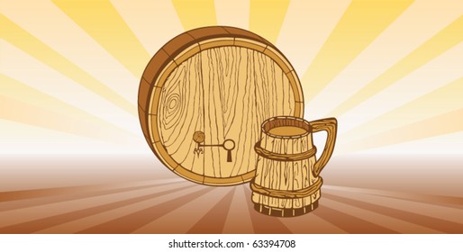 background with beer barrel and mug