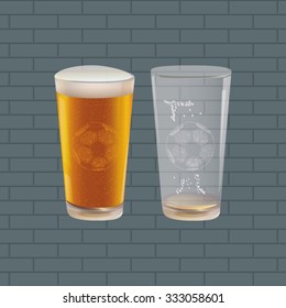 Background with Beer and Soccer Ball. Vector Illustration