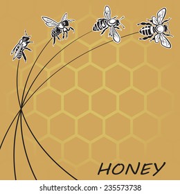 background with bees and honeycomb
