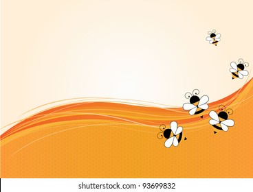 Background with bees, and honeycomb