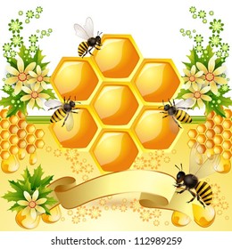 Background Bees Honeycomb Beautiful Flowers Stock Vector (Royalty Free ...