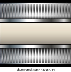 Background with beige banner over dotted pattern, metal vector illustration.