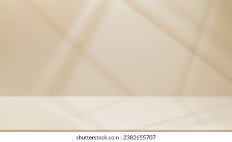 Background Beige Product Display, Brown Studio With Light, Plain Indoor Wallpaper And Window Architecture, Abstract Design With 3D Banner, Minimal Podium, Cosmetic Mockup And Modern Presentation
